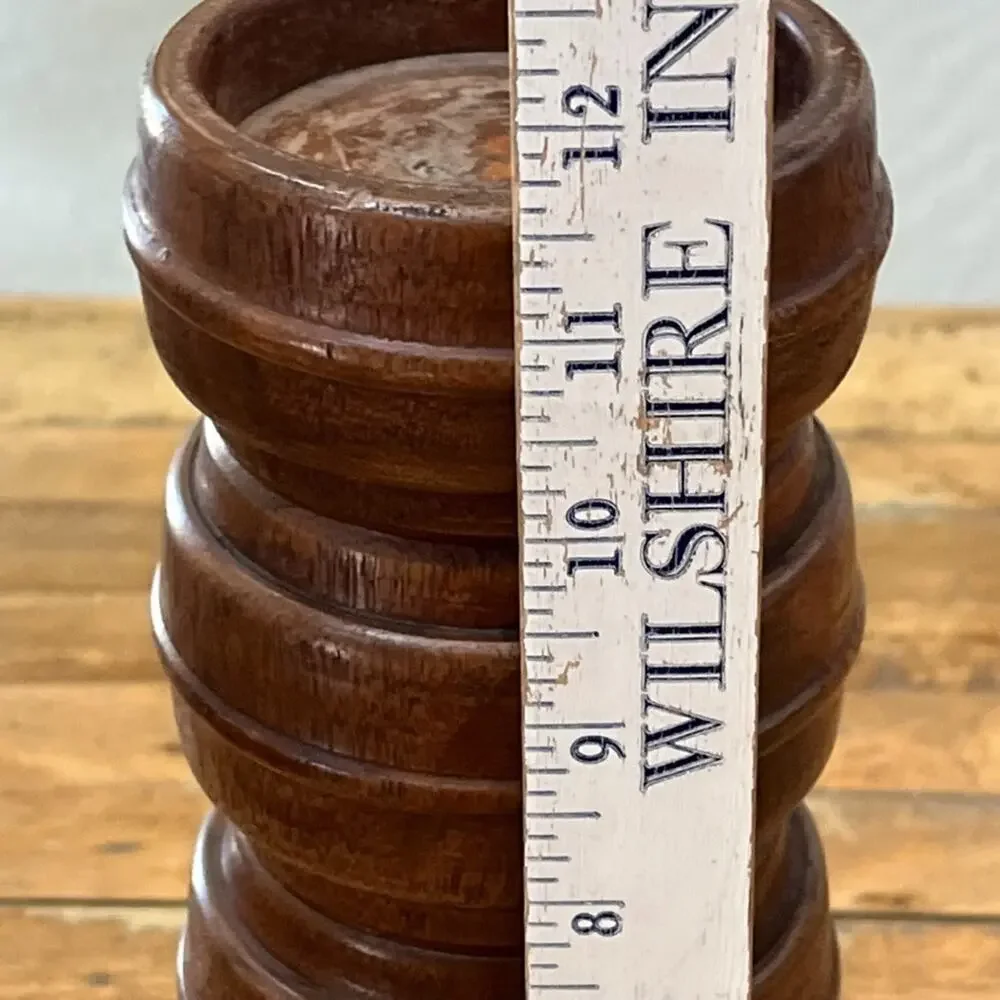 Solid Wood Candle Holder 11.5 in Stacked Ring Design Mid-Century-Modern